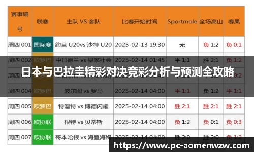 日本与巴拉圭精彩对决竞彩分析与预测全攻略